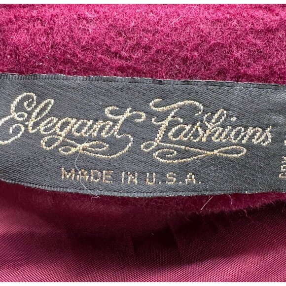 VTG Elegant Fashions Coat Womens Burgundy 15/16 Long Wool Blend Union Made USA - Picture 4 of 16